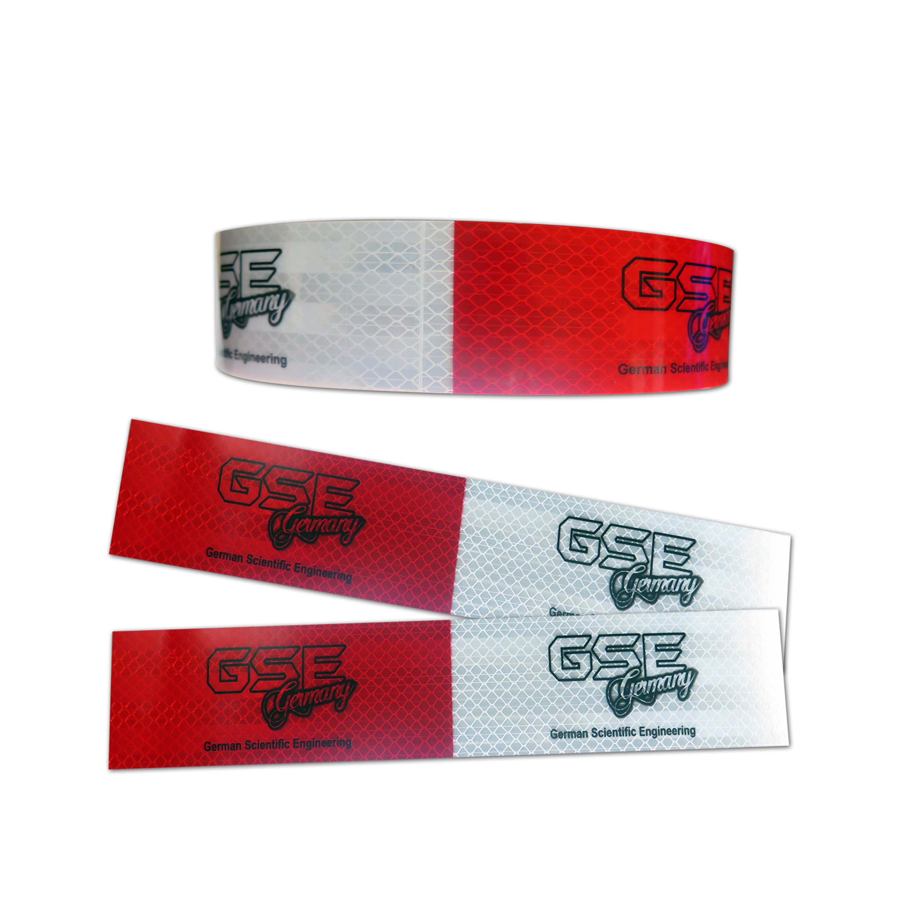 SELF ADHESIVE REFLECTIVE WARNING TAPE 2" X 45M PET RED / WHITE GSE GERMANY